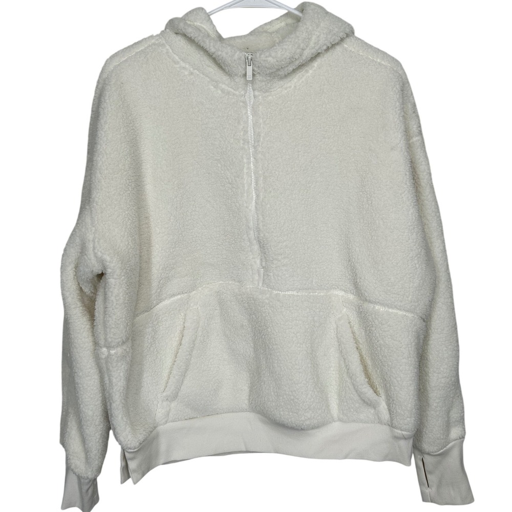 All In Motion Faux Fur 1/2 Zip Hoodie Sweatshirt Thumbhole Cuffs Women's Med NWT